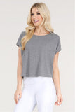 Essential Ribbed Hem Boxy Crop Top with Short Dolman Sleeves