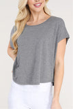 Essential Ribbed Hem Boxy Crop Top with Short Dolman Sleeves